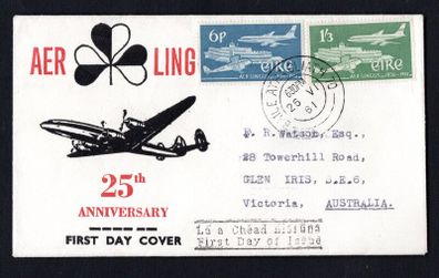 1961 Ireland 25th Anniversary of Aer Lingus Commemorative Stamps First Day Cover (FDC) with Baile Atha Cliath (Dublin) cancel