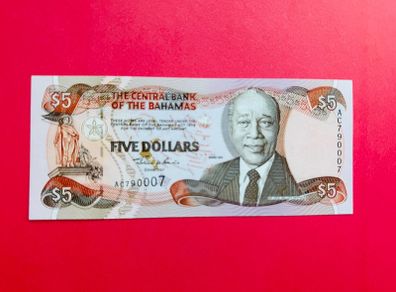Bahamas   5  DOLLARS  2001  . Pick  63b.  Uncirculated
