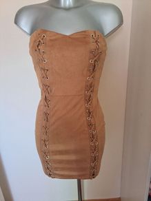BNWT Naanaa Storm brown suede imitation mini dress size UK8 EU36 Postage included