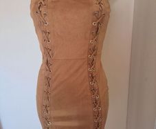 BNWT Naanaa Storm brown suede imitation mini dress size UK8 EU36 Postage included