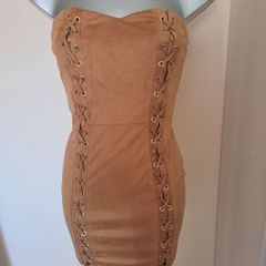 BNWT Naanaa Storm brown suede imitation mini dress size UK8 EU36 Postage included