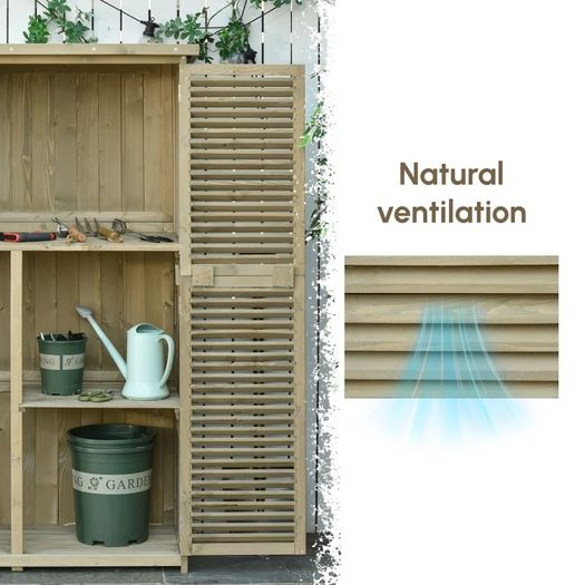 87 x 47 x 160cm Wooden Garden Storage Shed, Sheds & Outdoor Storage with Asphalt Roof & 2 Large Wood Doors with Lock, Sand Brown
