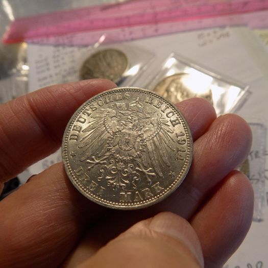 Germany.State of Wurttemberg 1914 f .90% Silver.Wilhelm 11.3 Marks A/unc condition.