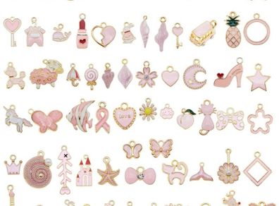 20 Pack Pink Enamel Paint Metal Charms Bulk Handmade Earrings Bracelets Necklaces Pendants Findings DIY Arts Projects Jewellery Making (FREE POSTAGE)