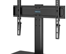 Universal TV Stand for 24 60 Inch LCD LED OLED Plasma TVs, Height Adjustable Table Top Pedestal with Bracket, 8mm Tempered Glass Base, 45kg Load, Max VESA 400x400mm, Cable Management