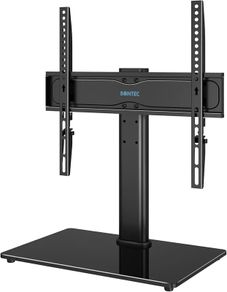 Universal TV Stand for 24 60 Inch LCD LED OLED Plasma TVs, Height Adjustable Table Top Pedestal with Bracket, 8mm Tempered Glass Base, 45kg Load, Max VESA 400x400mm, Cable Management