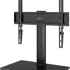Universal TV Stand for 24 60 Inch LCD LED OLED Plasma TVs, Height Adjustable Table Top Pedestal with Bracket, 8mm Tempered Glass Base, 45kg Load, Max VESA 400x400mm, Cable Management