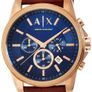 Armani Exchange AX2508 Rose Gold Plated Brown Leather Strap Watch Image 2