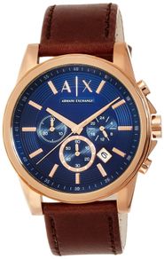 Armani Exchange AX2508 Rose Gold Plated Brown Leather Strap Watch