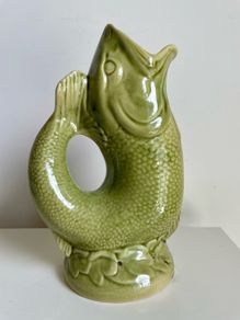 jug Vintage Staffordshire Green Fish Glug Jug 20cm Made in England