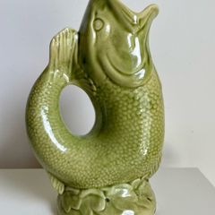 jug Vintage Staffordshire Green Fish Glug Jug 20cm Made in England