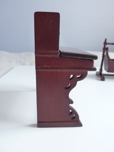 Vintage wood doll's house dining room furniture & tableware
