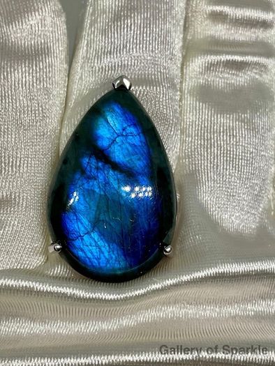 Labradorite Solitaire Ring in Platinum Overlay Sterling Silver