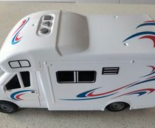 Toy Campervan - White with blue and red decals