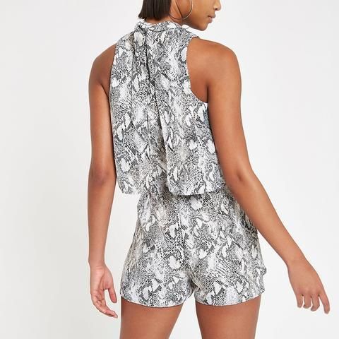 River Island Grey Snake Print High Neck Tiered Playsuit size UK10 EU36 Perfect condition Postage included