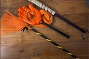 Halloween Witch brooms and monster hand
