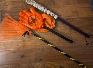 Halloween Witch brooms and monster hand