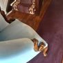 Pair of blue velvet buttoned armchairs with twisted wooden legs immaculate Image 4