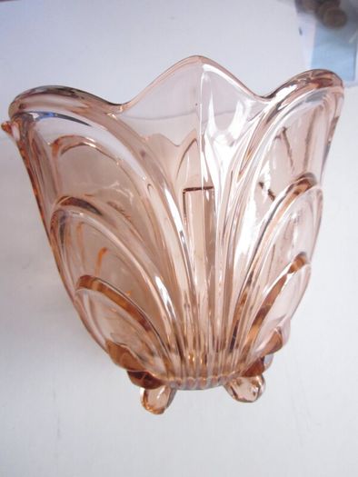 Vintage Deco Czech Pink Glass Large Footed Vase c.1930