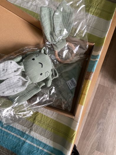 Baby bib, teether and security blanket toy