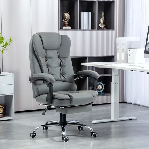 Office chair with footrest, desk chair, adjustable backrest, height-adjustable, Gray+Black+Silver