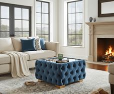 Chesterfield Velvet Square Coffee Table with Glass