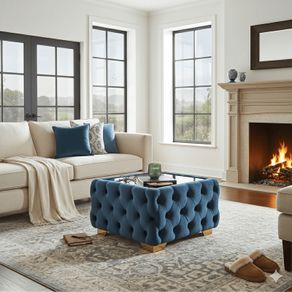 Chesterfield Velvet Square Coffee Table with Glass