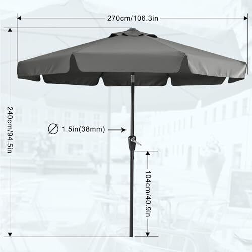 Valance Patio Umbrella for Outdoor Table Market -8 Ribs (2.7M, Dark Gray)