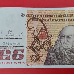Irish 1993  "Scotus"  Five pound banknote in A/ UNCIRCLULATED condition