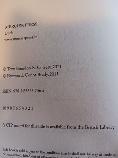 On My Honour/ Brendon K. Colvert/ Mercier Press/ 2011