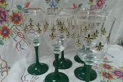 Five Green Stem Wine Glasses