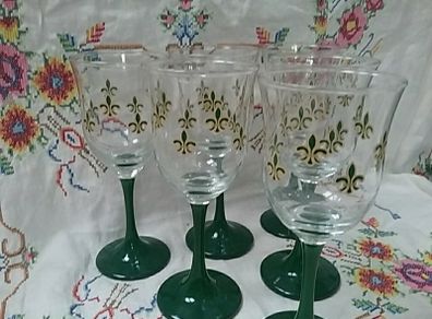 Five Green Stem Wine Glasses