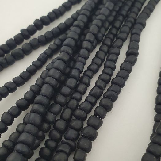 Antique African Style Dark Black Blue 5-6.6mm Glass Beads Necklace Strand