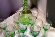 Green glass set with decanter