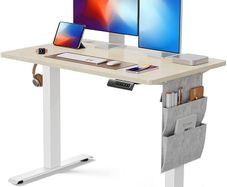 NEW SALE | Standing Desk Adjustable Height, Electric Standing Desk with Starage Bag, Stand up Desk for Home Office Computer Desk Memory Preset with Headphone Hook, Beige,100 x 60 cm
