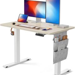 NEW SALE | Standing Desk Adjustable Height, Electric Standing Desk with Starage Bag, Stand up Desk for Home Office Computer Desk Memory Preset with Headphone Hook, Beige,100 x 60 cm