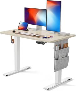 NEW SALE | Standing Desk Adjustable Height, Electric Standing Desk with Starage Bag, Stand up Desk for Home Office Computer Desk Memory Preset with Headphone Hook, Beige,100 x 60 cm