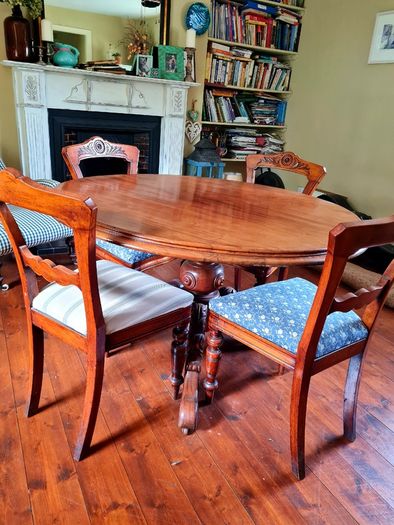 Victorian tilt top library table for sale and four chairs