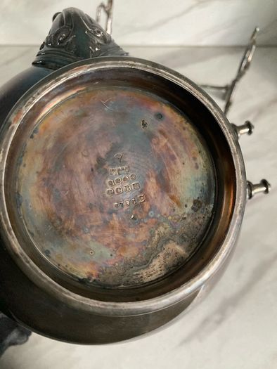 silverplate tea pot with stand