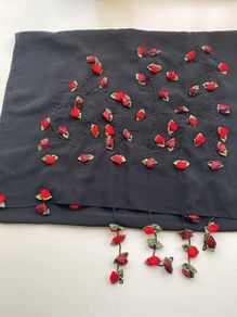 Black chiffon shawl with rosebuds on both ends