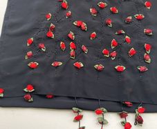 Black chiffon shawl with rosebuds on both ends