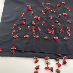 Black chiffon shawl with rosebuds on both ends