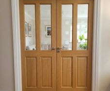Premium Solid Oak Glazed Double Doors - 180 degree Fold-Back Hinges