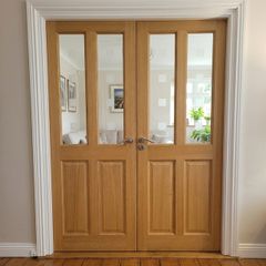 Premium Solid Oak Glazed Double Doors - 180 degree Fold-Back Hinges
