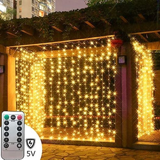 300 LED Curtain Lights, USB Window Lights, 3m x 3m 8 Modes Remote Control Fairy Light Waterproof LED Copper String Lights for Outdoor Indoor Wedding Party Garden Bedroom Decoration, Cool White (FREE SHIPPING)