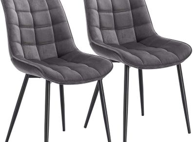 _Set of 2 Dining Room Chairs, Kitchen Chairs, Upholstered Chairs, Living Room Chairs with Back Rest, Velvet Seat, Metal Legs