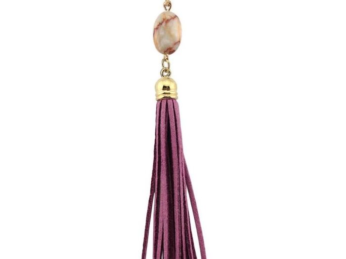 Boho Style. Leather Long Tassel Necklace with Natural Stone