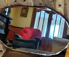 Vintage Art Deco Frameless Oval Bevelled Mirror 69x40cm