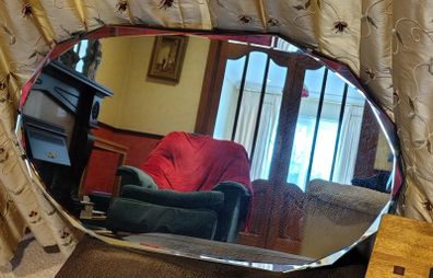 Vintage Art Deco Frameless Oval Bevelled Mirror 69x40cm