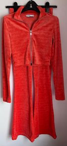 Ladies/Teen Orange Velour Tracksuit by Bershka